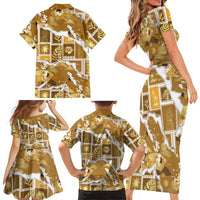 Hawaii Japanese Culture Gold Family Matching Short Sleeve Bodycon Dress and Hawaiian Shirt Spring Cranes Aloha Pattern
