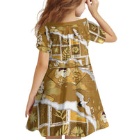 Hawaii Japanese Culture Gold Kid Short Sleeve Dress Spring Cranes Aloha Pattern