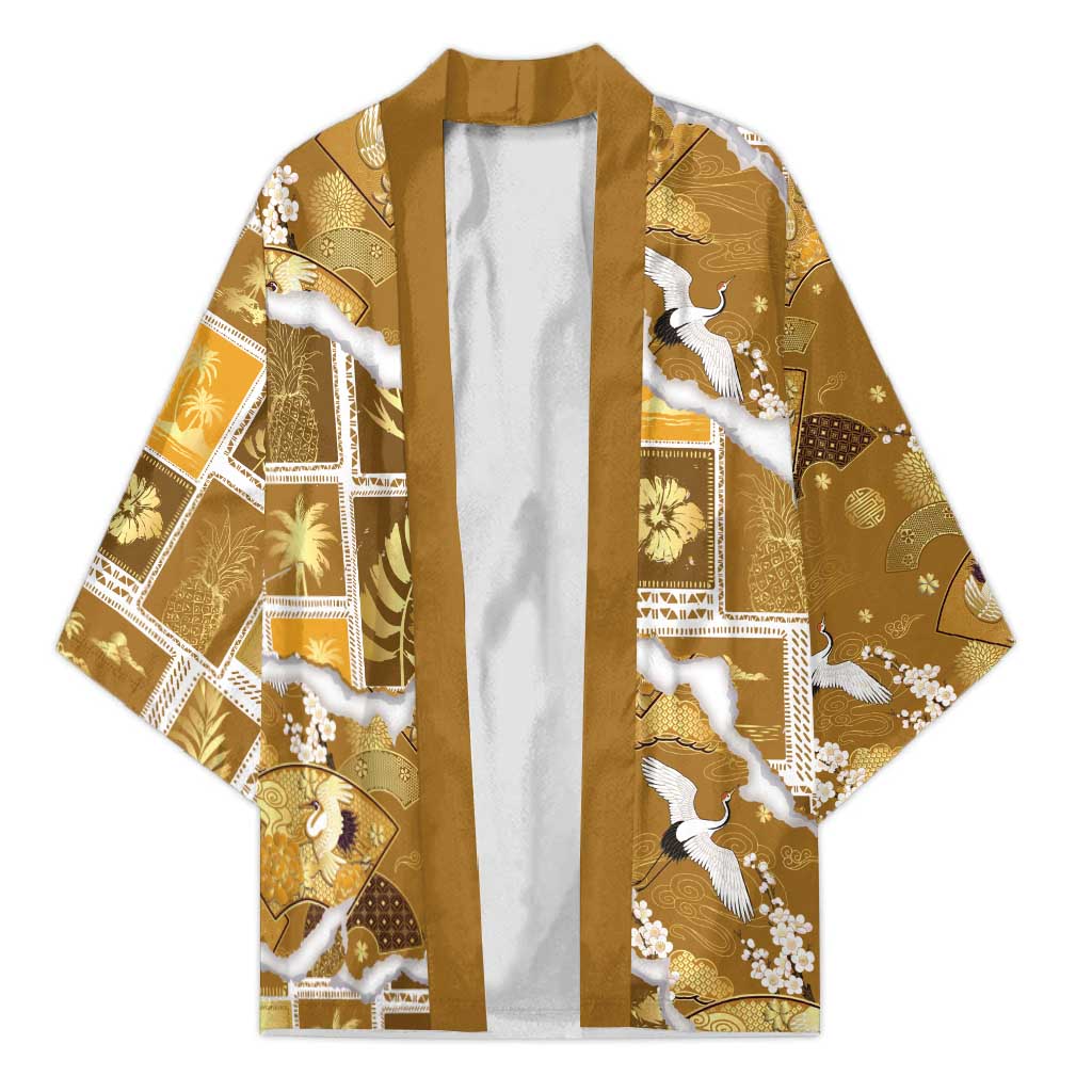 Hawaii Japanese Culture Gold Kimono Spring Cranes Aloha Pattern