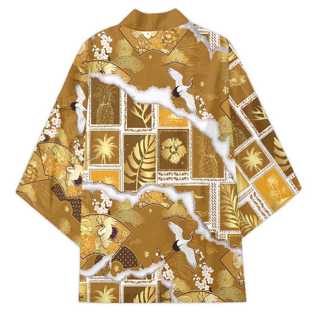 Hawaii Japanese Culture Gold Kimono Spring Cranes Aloha Pattern