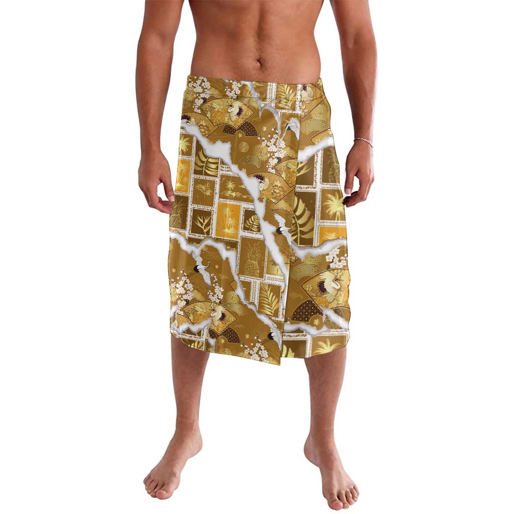 Hawaii Japanese Culture Gold Lavalava Spring Cranes Aloha Pattern