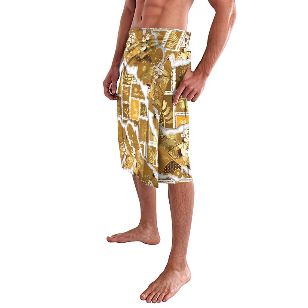 Hawaii Japanese Culture Gold Lavalava Spring Cranes Aloha Pattern