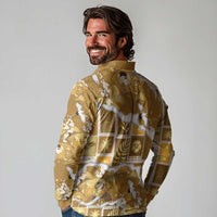 Hawaii Japanese Culture Gold Long Sleeve Polo Shirt Spring Cranes Aloha Pattern