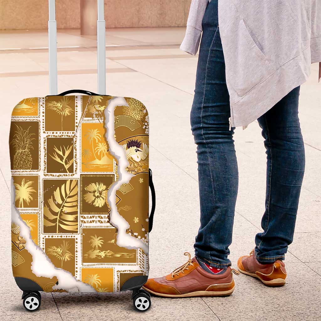 Hawaii Japanese Culture Gold Luggage Cover Spring Cranes Aloha Pattern