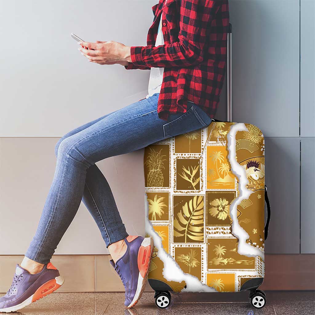 Hawaii Japanese Culture Gold Luggage Cover Spring Cranes Aloha Pattern