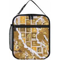 Hawaii Japanese Culture Gold Lunch Bag Spring Cranes Aloha Pattern LT01 10.2 × 8.3 × 4.3 inch Gold - Polynesian Pride