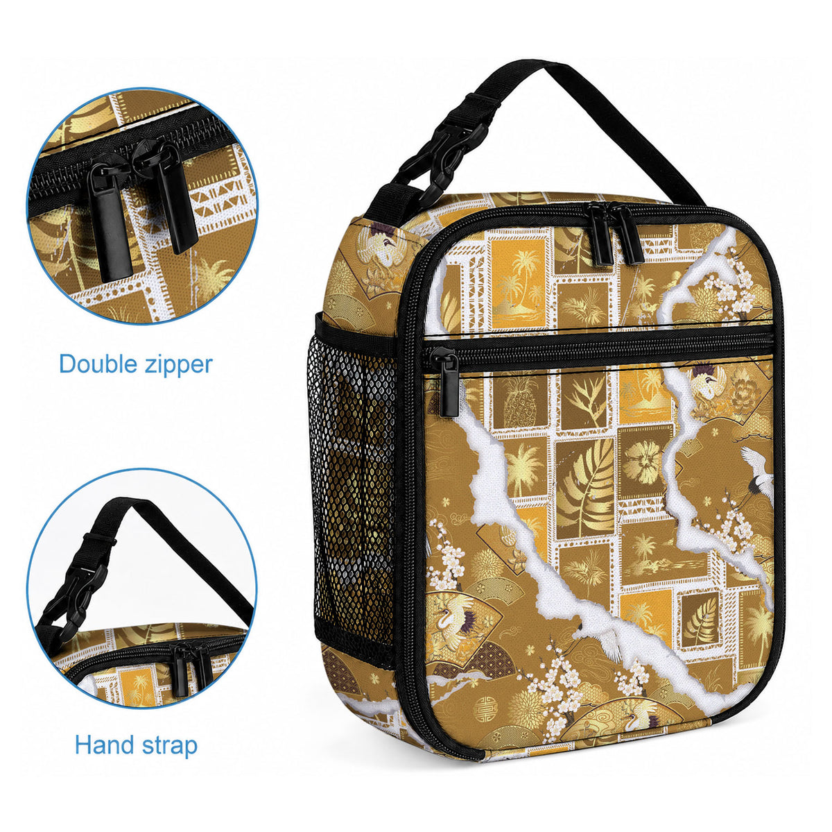 Hawaii Japanese Culture Gold Lunch Bag Spring Cranes Aloha Pattern LT01 - Polynesian Pride