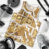 Hawaii Japanese Culture Gold Men Tank Top Spring Cranes Aloha Pattern