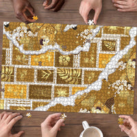 Hawaii Japanese Culture Gold Puzzle Spring Cranes Aloha Pattern