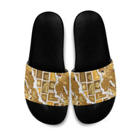 Hawaii Japanese Culture Gold Slide Sandals Spring Cranes Aloha Pattern