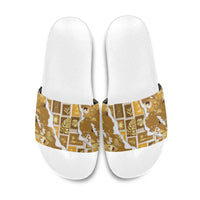Hawaii Japanese Culture Gold Slide Sandals Spring Cranes Aloha Pattern