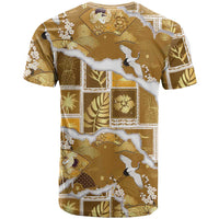 Hawaii Japanese Culture Gold T Shirt Spring Cranes Aloha Pattern
