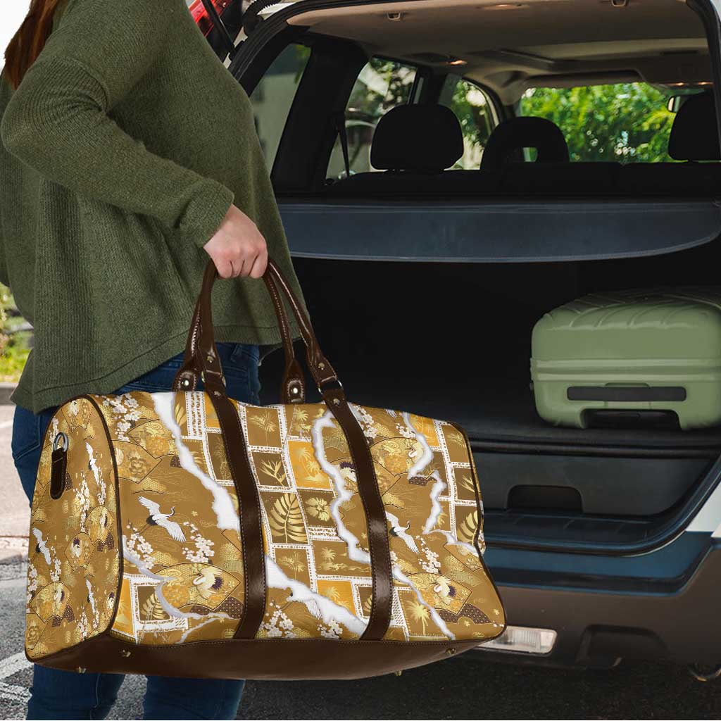 Hawaii Japanese Culture Gold Travel Bag Spring Cranes Aloha Pattern