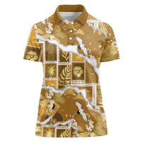 Hawaii Japanese Culture Gold Women Polo Shirt Spring Cranes Aloha Pattern