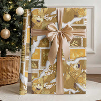 Hawaii Japanese Culture Gold Wrapping Paper Spring Cranes Aloha Pattern
