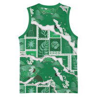 Hawaii Japanese Culture Green Basketball Jersey Spring Cranes Aloha Pattern