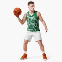Hawaii Japanese Culture Green Basketball Jersey Spring Cranes Aloha Pattern