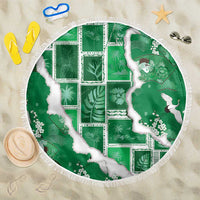Hawaii Japanese Culture Green Beach Blanket Spring Cranes Aloha Pattern