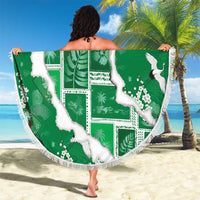 Hawaii Japanese Culture Green Beach Blanket Spring Cranes Aloha Pattern