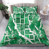 Hawaii Japanese Culture Green Bedding Set Spring Cranes Aloha Pattern