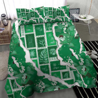 Hawaii Japanese Culture Green Bedding Set Spring Cranes Aloha Pattern
