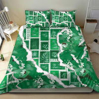 Hawaii Japanese Culture Green Bedding Set Spring Cranes Aloha Pattern