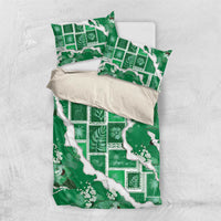Hawaii Japanese Culture Green Bedding Set Spring Cranes Aloha Pattern