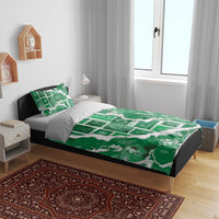 Hawaii Japanese Culture Green Bedding Set Spring Cranes Aloha Pattern