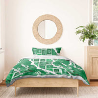 Hawaii Japanese Culture Green Bedding Set Spring Cranes Aloha Pattern