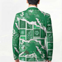 Hawaii Japanese Culture Green Blazer Spring Cranes Aloha Pattern