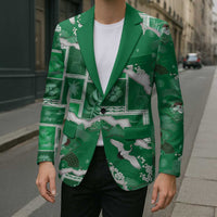Hawaii Japanese Culture Green Blazer Spring Cranes Aloha Pattern