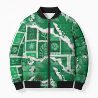 Hawaii Japanese Culture Green Bomber Puffer Jacket Spring Cranes Aloha Pattern