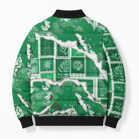 Hawaii Japanese Culture Green Bomber Puffer Jacket Spring Cranes Aloha Pattern