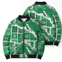 Hawaii Japanese Culture Green Bomber Puffer Jacket Spring Cranes Aloha Pattern