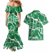 Hawaii Japanese Culture Green Couples Matching Mermaid Dress and Hawaiian Shirt Spring Cranes Aloha Pattern LT01 - Polynesian Pride