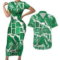 Hawaii Japanese Culture Green Couples Matching Short Sleeve Bodycon Dress and Hawaiian Shirt Spring Cranes Aloha Pattern LT01 Green - Polynesian Pride