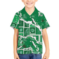 Hawaii Japanese Culture Green Family Matching Off The Shoulder Long Sleeve Dress and Hawaiian Shirt Spring Cranes Aloha Pattern