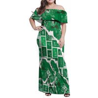 Hawaii Japanese Culture Green Family Matching Off Shoulder Maxi Dress and Hawaiian Shirt Spring Cranes Aloha Pattern LT01 Mom's Dress Green - Polynesian Pride