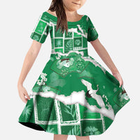 Hawaii Japanese Culture Green Family Matching Summer Maxi Dress and Hawaiian Shirt Spring Cranes Aloha Pattern LT01 Daughter's Dress Green - Polynesian Pride