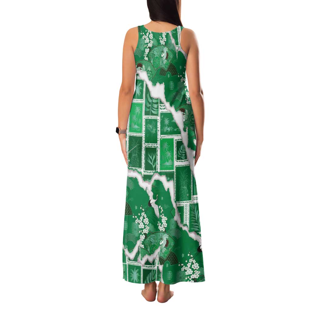 Hawaii Japanese Culture Green Family Matching Tank Maxi Dress and Hawaiian Shirt Spring Cranes Aloha Pattern