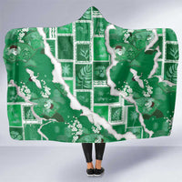 Hawaii Japanese Culture Green Hooded Blanket Spring Cranes Aloha Pattern