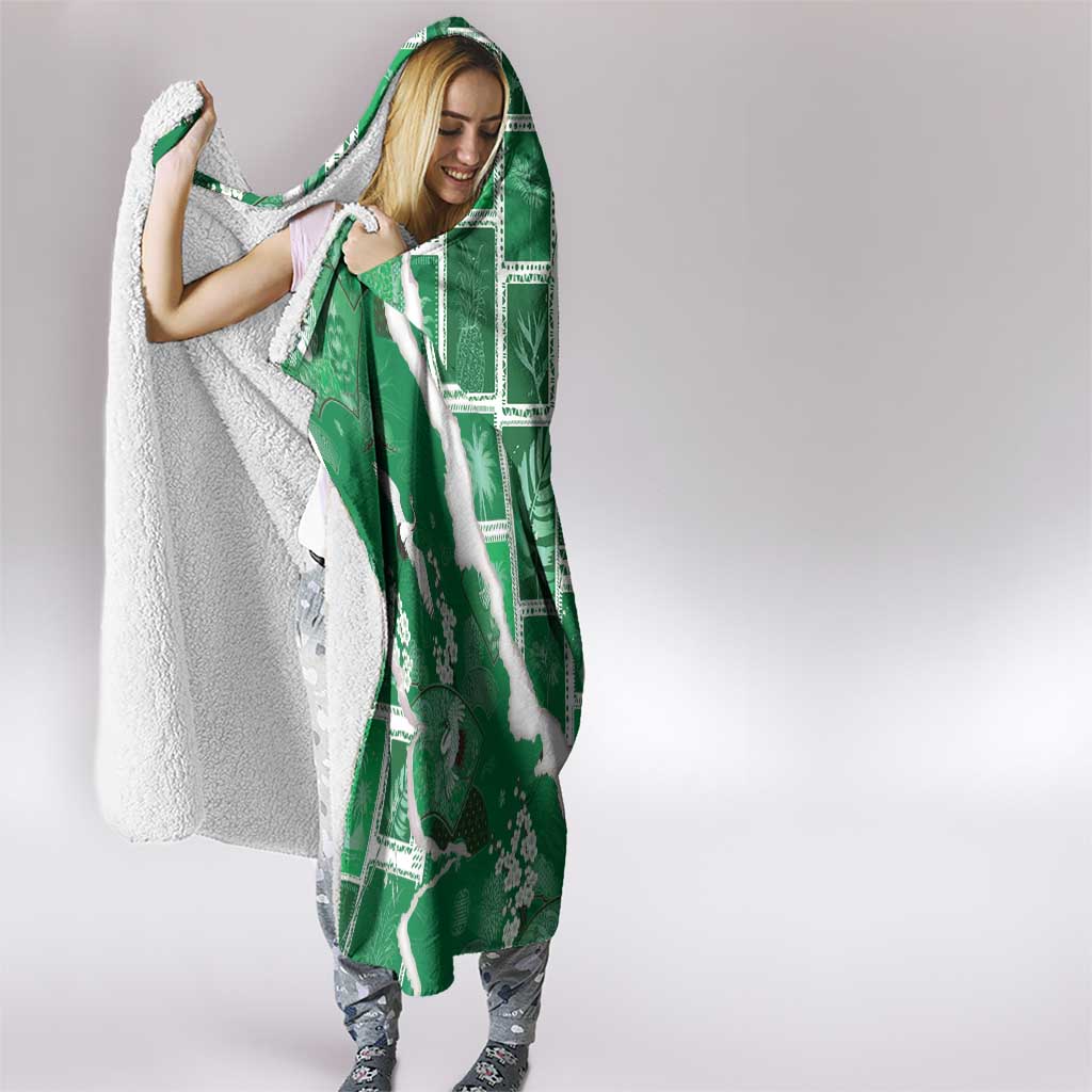 Hawaii Japanese Culture Green Hooded Blanket Spring Cranes Aloha Pattern