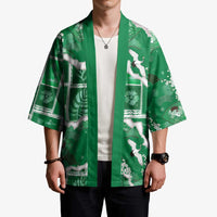 Hawaii Japanese Culture Green Kimono Spring Cranes Aloha Pattern