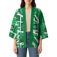 Hawaii Japanese Culture Green Kimono Spring Cranes Aloha Pattern