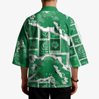 Hawaii Japanese Culture Green Kimono Spring Cranes Aloha Pattern