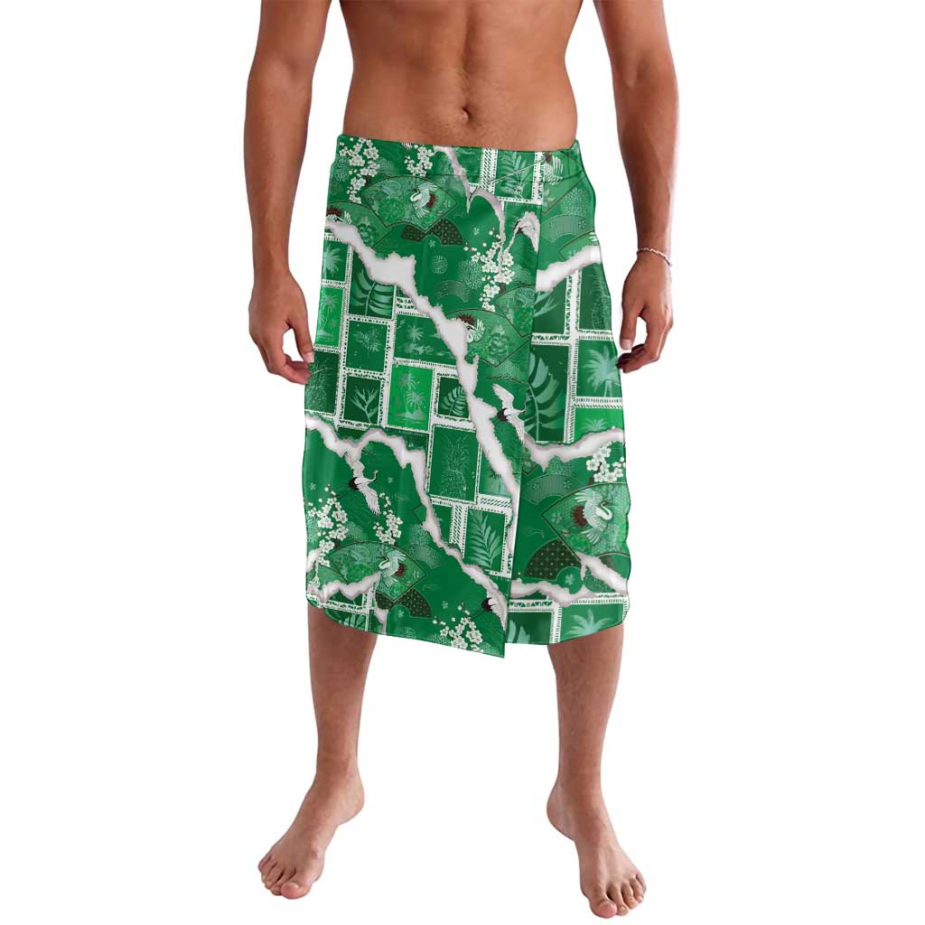 Hawaii Japanese Culture Green Lavalava Spring Cranes Aloha Pattern