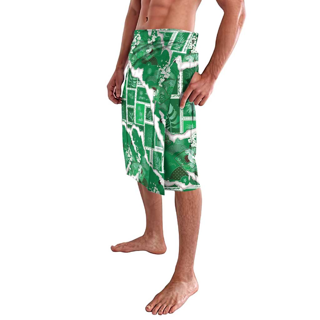 Hawaii Japanese Culture Green Lavalava Spring Cranes Aloha Pattern