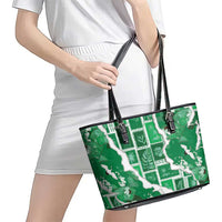 Hawaii Japanese Culture Green Leather Tote Bag Spring Cranes Aloha Pattern