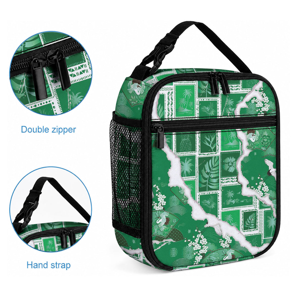 Hawaii Japanese Culture Green Lunch Bag Spring Cranes Aloha Pattern
