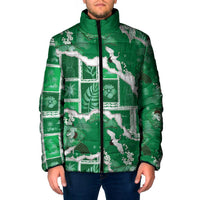 Hawaii Japanese Culture Green Padded Jacket Spring Cranes Aloha Pattern